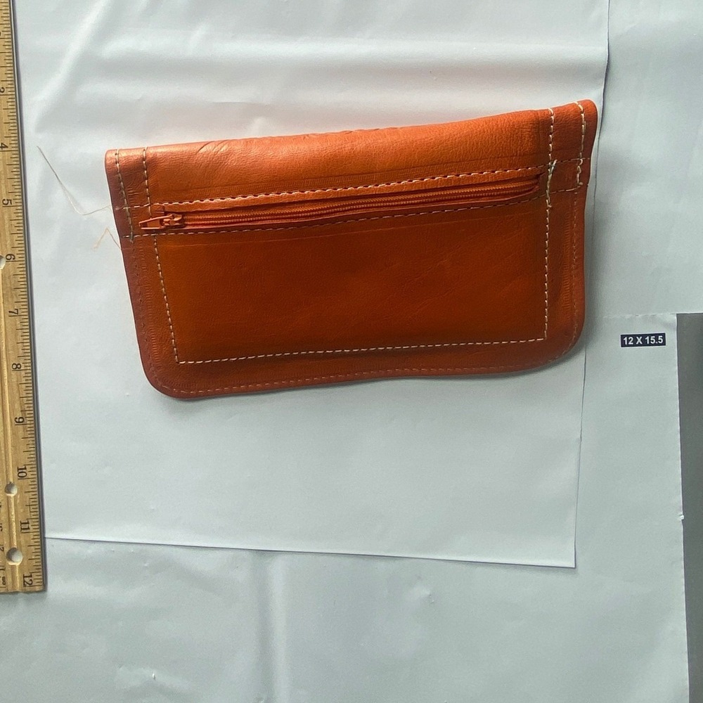 Orange‎ Leather Clutch Wallet With Zipper And Embossed Design